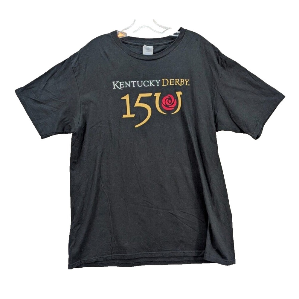 Kentucky Derby 150th Men's Graphic T-Shirt Port Company Black Casual Cotton Sz L